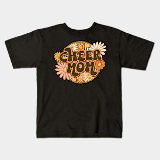 Cheer Mom Retro Groovy Floral Leopard Kids T-Shirt